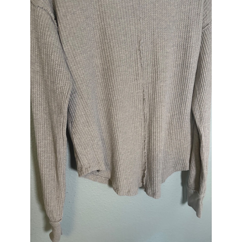 Free People Holly Henley Long Sleeve Top Waffle Knit Grey Blue Embroidered Small - Picture 10 of 11